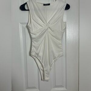 White Ruched Bodysuit Top Size S